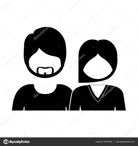 Monochrome Silhouette With Half Body Couple Without Face She Long Hair