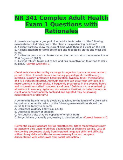 Nr Complex Adult Health Exam Questions With Rationales Browsegrades