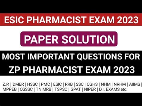 ESIC PHARMACIST EXAM PAPER SOLUTION MOST IMPORTANT FOR ZP PHARMACIST