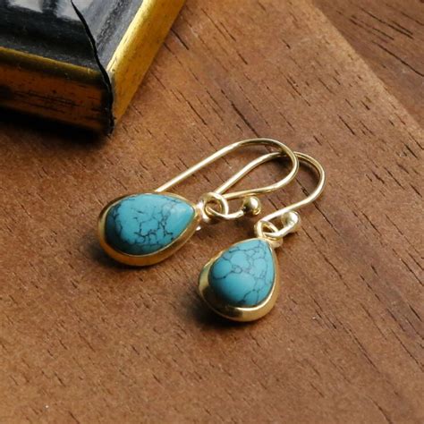 Gold Plated Turquoise Teardrop Earrings Martha Jackson