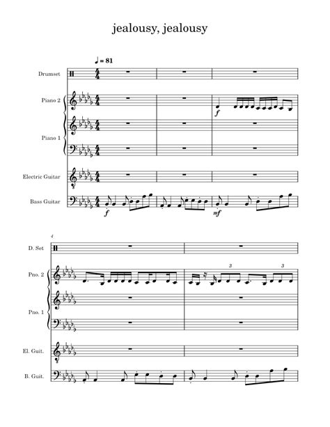 Jealousy Jealousy Olivia Rodrigo Sheet Music For Piano Guitar Bass