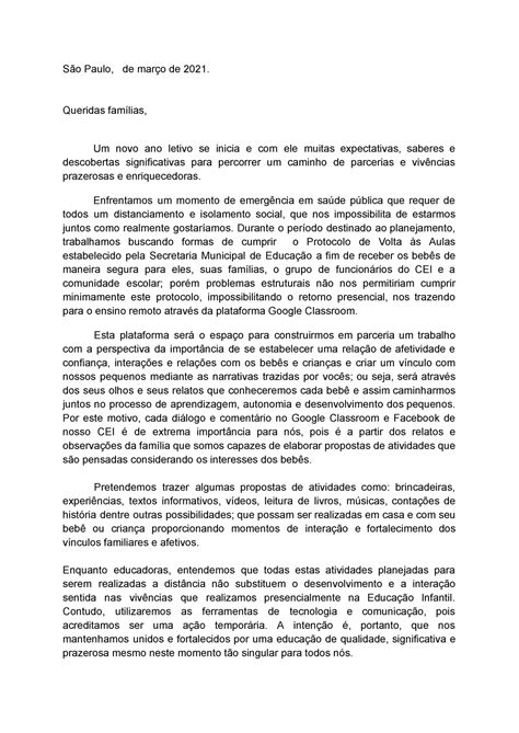 Modelo De Carta De Intenções Para Educação Infantil ROAREDU