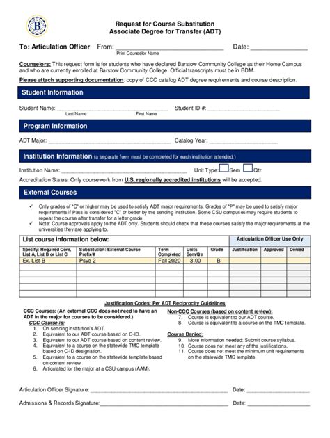 Fillable Online Adt Major Course Substitution Request Form 09 17 20 Pdf Fax Email Print Pdffiller