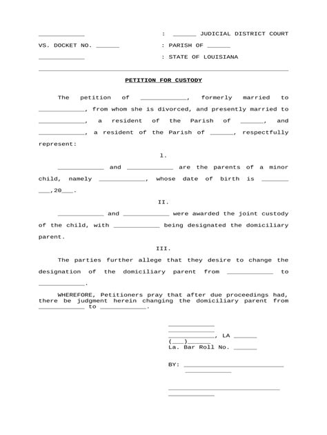 Petition For Custody With Consent Judgment Louisiana Form Fill Out