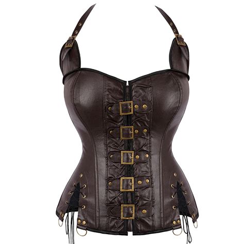 Cors Steampunk Con Cuello Halter Para Mujer De Piel Sint Tica Corpi O