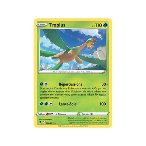 Tropius Pv 110 006 203 Carte Rare Reverse Épée et Bouclier Év