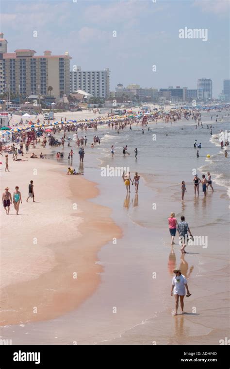 People On Beach On Atlantic Ocean Daytona Beach Florida Usa Stock Photo