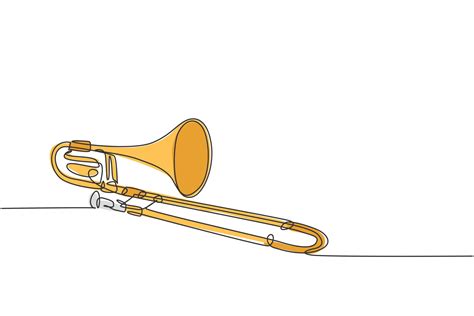 One single line drawing of luxury bass trombone. Wind music instruments ...