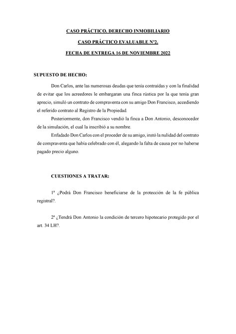 Caso PrÃ Ctico Evaluable NÂº2 Caso PrÁctico Derecho Inmobiliario