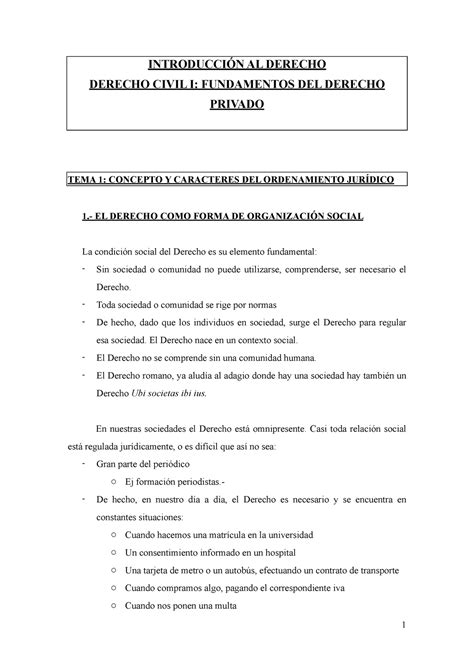 1 Apuntes Derecho Civil IntroducciÓn Al Derecho Derecho Civil I