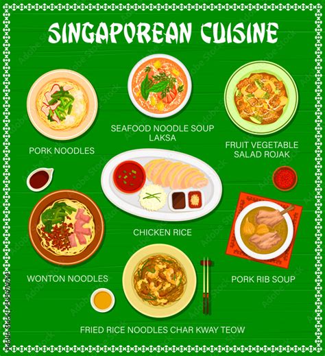 Singaporean Cuisine Menu Singapore Food And Asian Dishes Vector