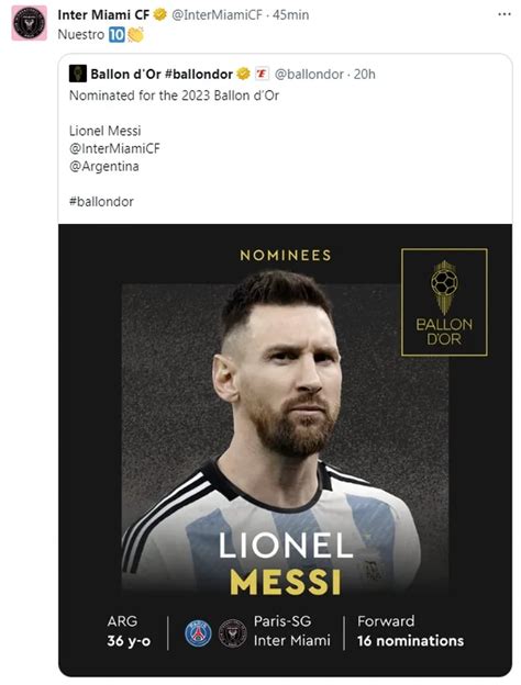 La Curiosa Reacci N Del Inter Miami Tras La Nominaci N De Lionel Messi