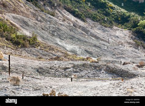 The Landscape Inside Of Solfatara Volcano Pozzuoli Nr Naples Stock