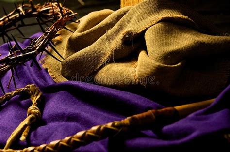 Good Friday Crown Of Thorns Whip Robes At The Foot Of The Cross Of