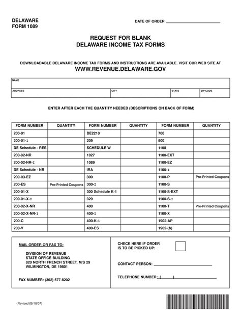 Fillable Online Revenue Delaware Request For Blank Delaware Income Tax