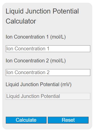 Liquid Junction Potential Calculator - Calculator Academy