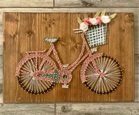 Bicycle String Art With Flower Basket - Handmade Home Decor