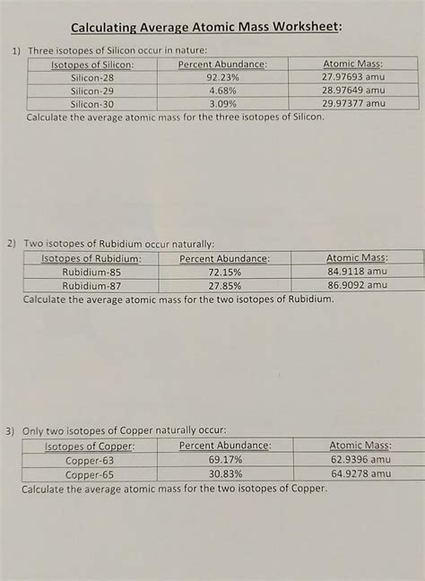 Average Atomic Mass Worksheet Answers E Street Light