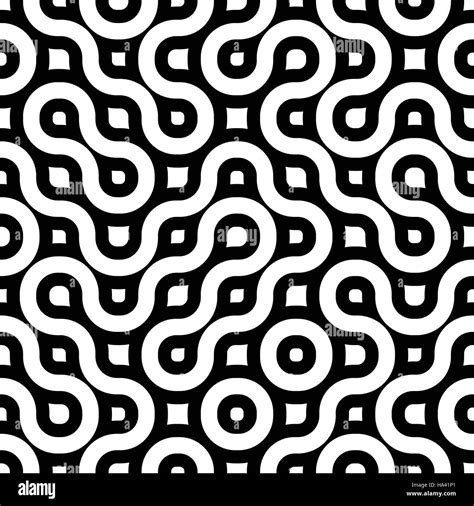 Vector Seamless Black And White Rounded Irregular Endless Maze Lines