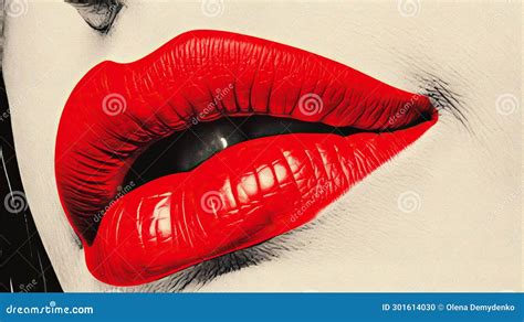 Hermosos Labios Femeninos Con Lápiz Labial Rojo Ilustración En Estilo