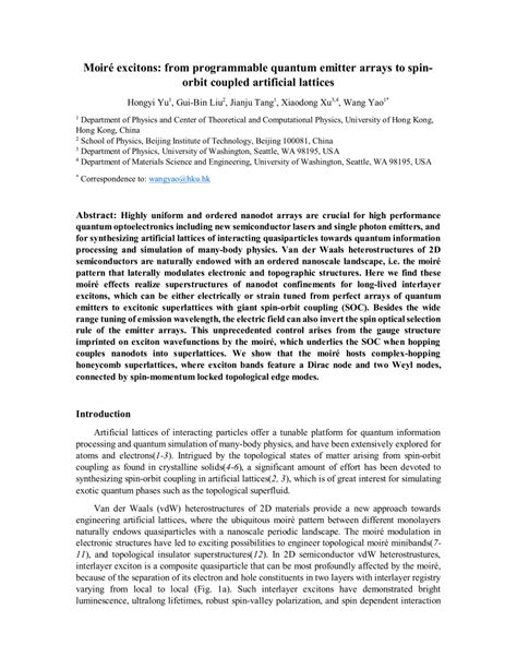 Pdf Moiré Excitons From Programmable Quantum Emitter Arrays To Spin