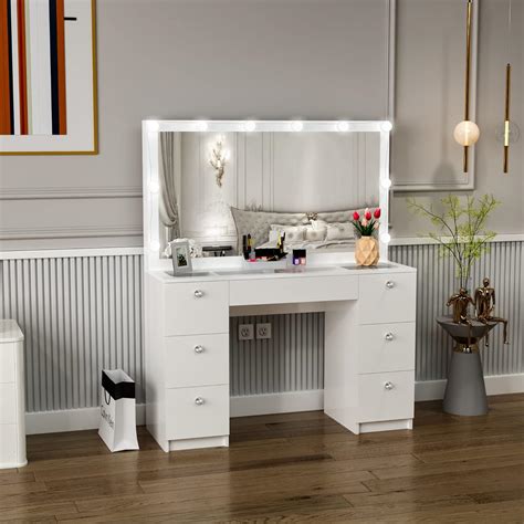 Buy Boahaus Yara Lighted Modern Vanity With Glass Top 7 Drawers