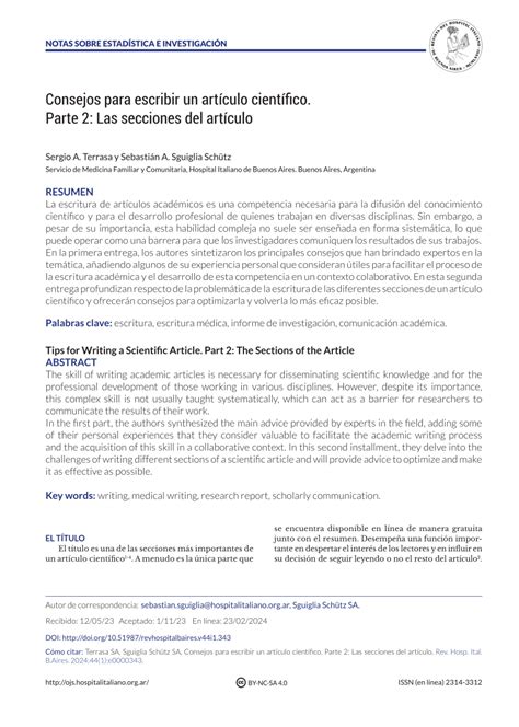 Pdf Consejos Para Escribir Un Artículo Científico Parte 2 Las Secciones Del Artículo