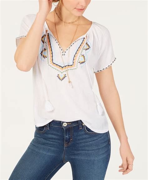 Lucky Brand Embroidered Short Sleeve Peasant Top Macys