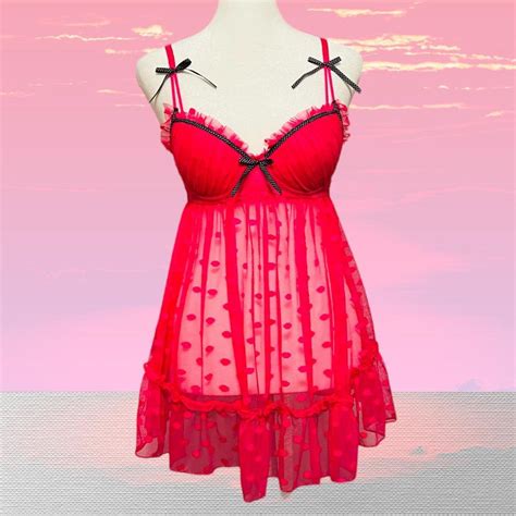 Y2K Pink Bow Babydoll Lingerie Tank Top Size S Depop