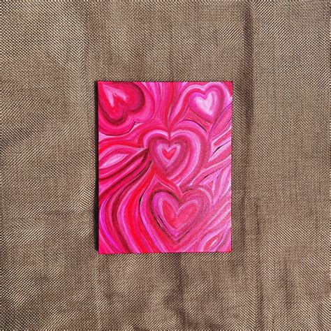 Red Heart Painting Abstract Line Art Small Canvas Artwork Etsy