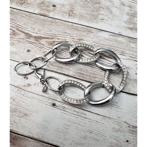 Other Vintage Bracelet Chain Link Silver Tone with Clear Gem | Grailed