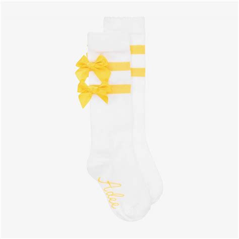A Dee Girls White Cotton Socks With Yellow Bows Childrensalon