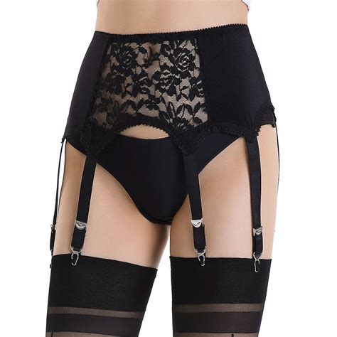 Allacki Floral Lace Panel Garter Belts Retro Court Style 6 Straps