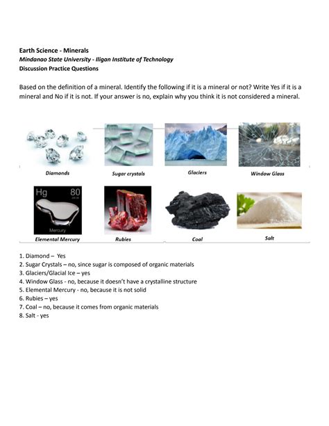 Solution Identifying Minerals Worksheet Studypool