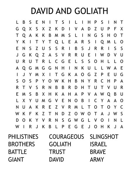 Free Printable David And Goliath Word Search