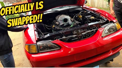 THE SWAP BEGINS Ford Mustang LS Swap Part 1 Engine Trans Installed