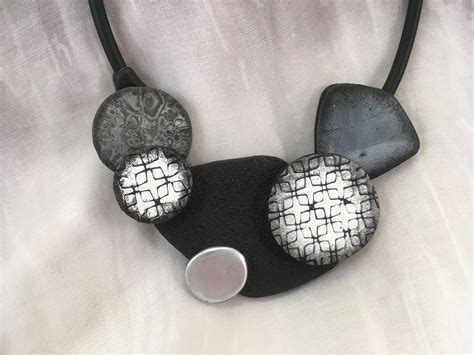 By Debby Wakley Smudged Polymer Clay Monochrome Necklace Using Premo