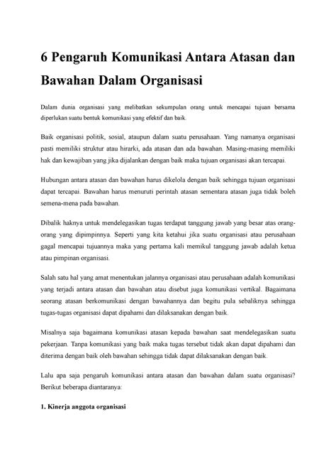 6 Pengaruh Komunikasi Antara Atasan Dan Bawahan Dalam Organisasi Baik