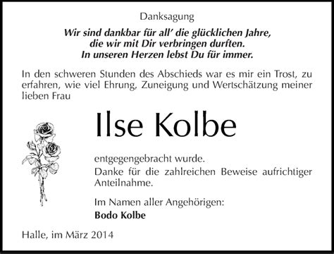 Traueranzeigen Von Ilse Kolbe Abschied Nehmen De