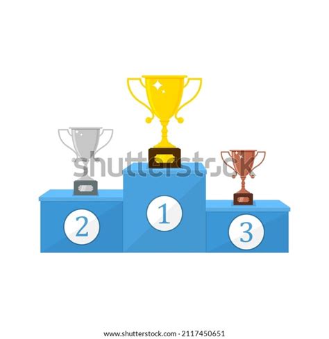 Winner Podium Gold Silver Bronze Cups Stock Vector Royalty Free