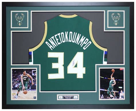 Giannis Antetokounmpo Signed 35x43 Custom Framed Jersey Display JSA