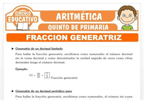 Fracción Generatriz para Quinto de Primaria Fichas GRATIS