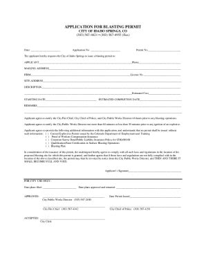 Fillable Online APPLICATION FOR BLASTING PERMIT City Of Idaho Springs