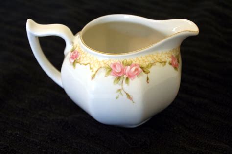 Vintage Creamer Bavarian China Pink Rose Art Nouveau Pink And Yellow