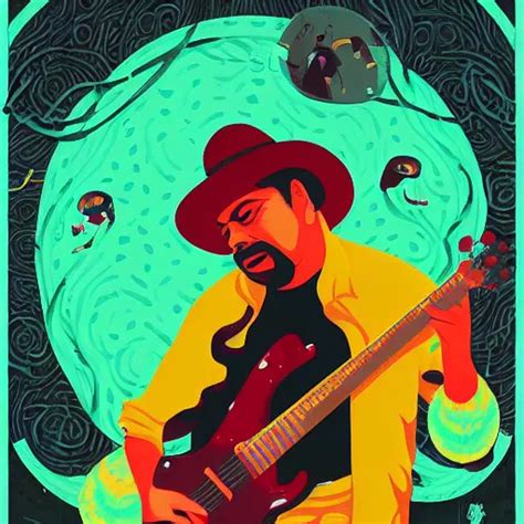 Portrait Of Carlos Santana Playing Guitar With Snakes Stable