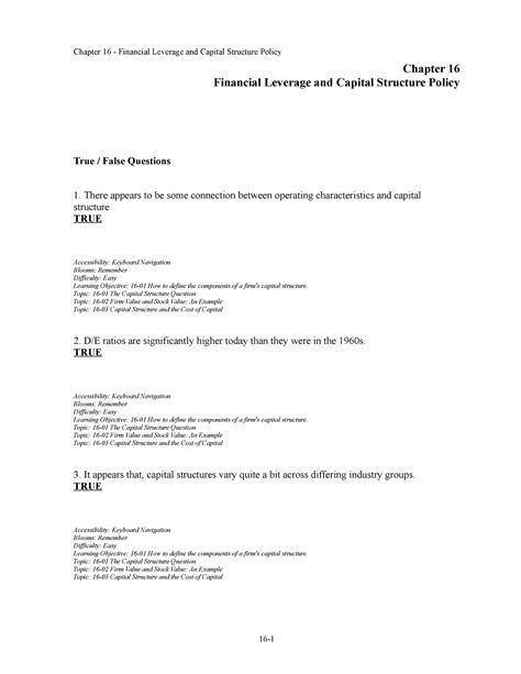 Chap016 Practice Questions For Chapter 16 Chapter 16 Financial