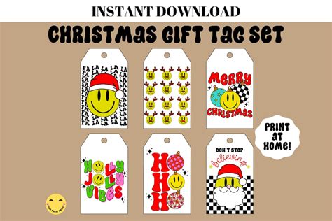 Retro Smiley Face Christmas T Tags Printable Christmas Etsy