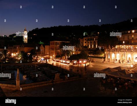 Old Town of Hvar city by night, Hvar island, Croatia Stock Photo - Alamy