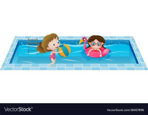 Two Girls Playing In The Swimming Pool Royalty Free Vector