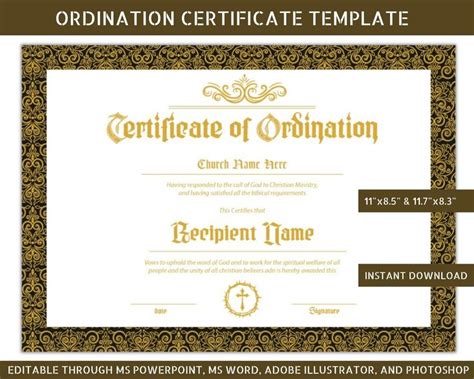 Editable Certificate Of Ordination Ordination Certificate Template Deacon Ordination